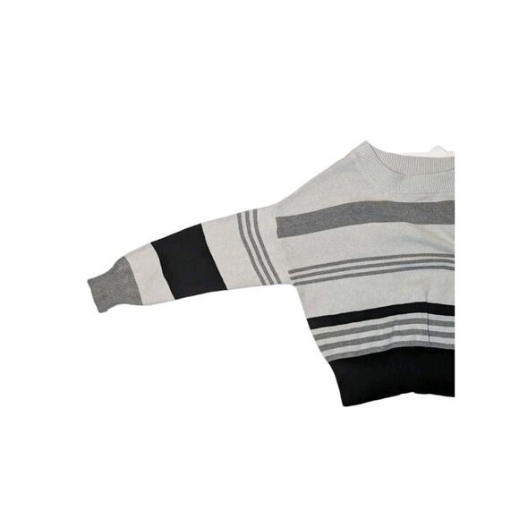 Lucky Brand Black Gray Striped Pullover Knit Long Sleeve Sweater Size XL - Picture 3 of 9